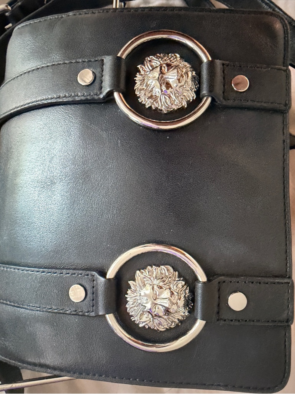 Versus Versace Black Leather Crossbody with Silver Medallion Accents - Picture 3 of 4